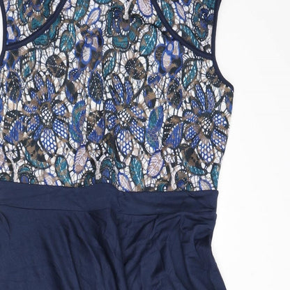 Body Flirt Womens Blue Geometric Viscose Fit & Flare Size L Round Neck Button