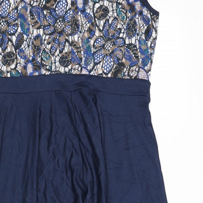 Body Flirt Womens Blue Geometric Viscose Fit & Flare Size L Round Neck Button