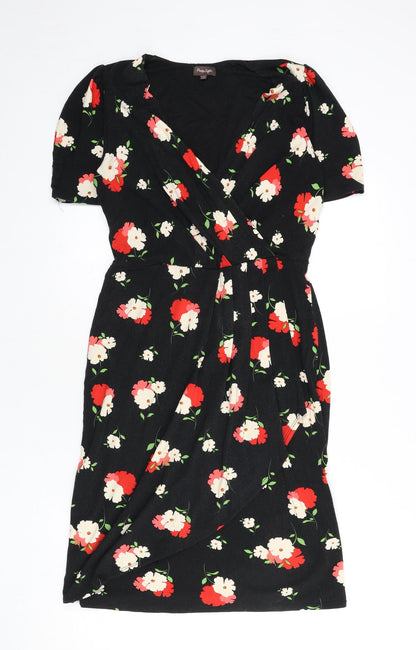 Phase Eight Womens Black Floral Viscose A-Line Size 12 V-Neck Pullover