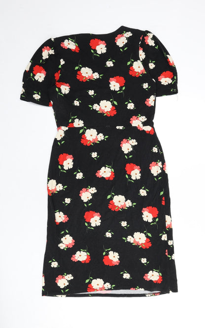 Phase Eight Womens Black Floral Viscose A-Line Size 12 V-Neck Pullover