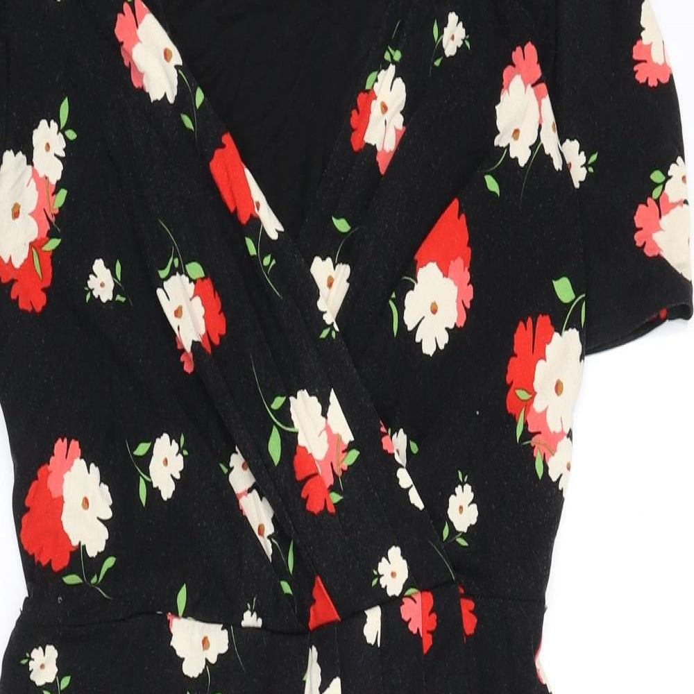 Phase Eight Womens Black Floral Viscose A-Line Size 12 V-Neck Pullover