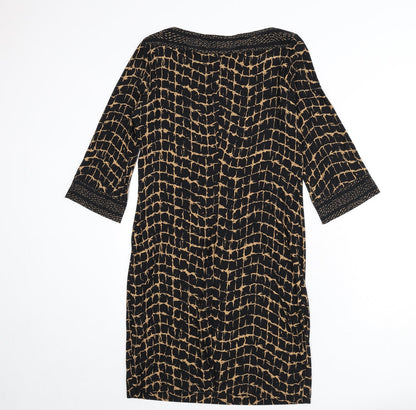 Wallis Womens Black Geometric Polyester Sheath Size 8 Boat Neck Pullover