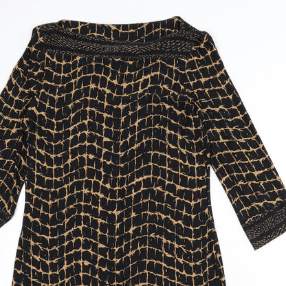 Wallis Womens Black Geometric Polyester Sheath Size 8 Boat Neck Pullover
