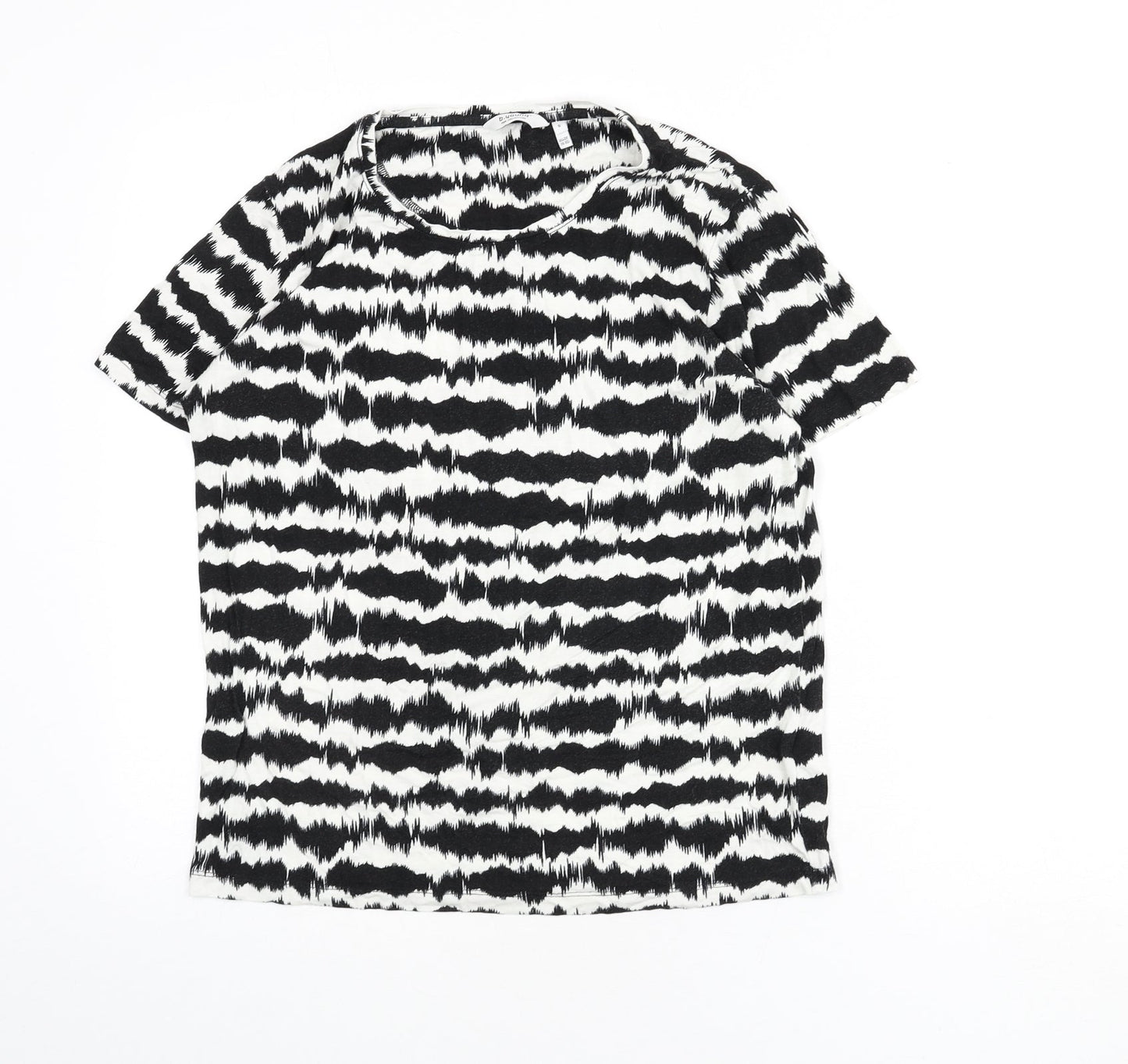 b.young Womens Black Geometric Viscose Basic T-Shirt Size S Round Neck