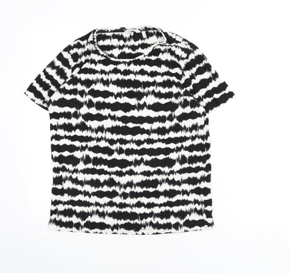 b.young Womens Black Geometric Viscose Basic T-Shirt Size S Round Neck