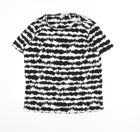 b.young Womens Black Geometric Viscose Basic T-Shirt Size S Round Neck