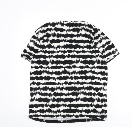 b.young Womens Black Geometric Viscose Basic T-Shirt Size S Round Neck