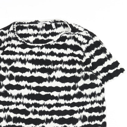 b.young Womens Black Geometric Viscose Basic T-Shirt Size S Round Neck