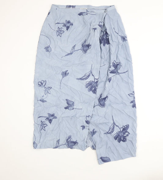 Classic Womens Blue Floral Viscose A-Line Skirt Size 18 Button