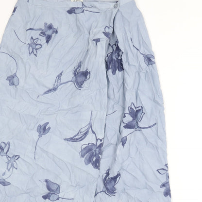 Classic Womens Blue Floral Viscose A-Line Skirt Size 18 Button