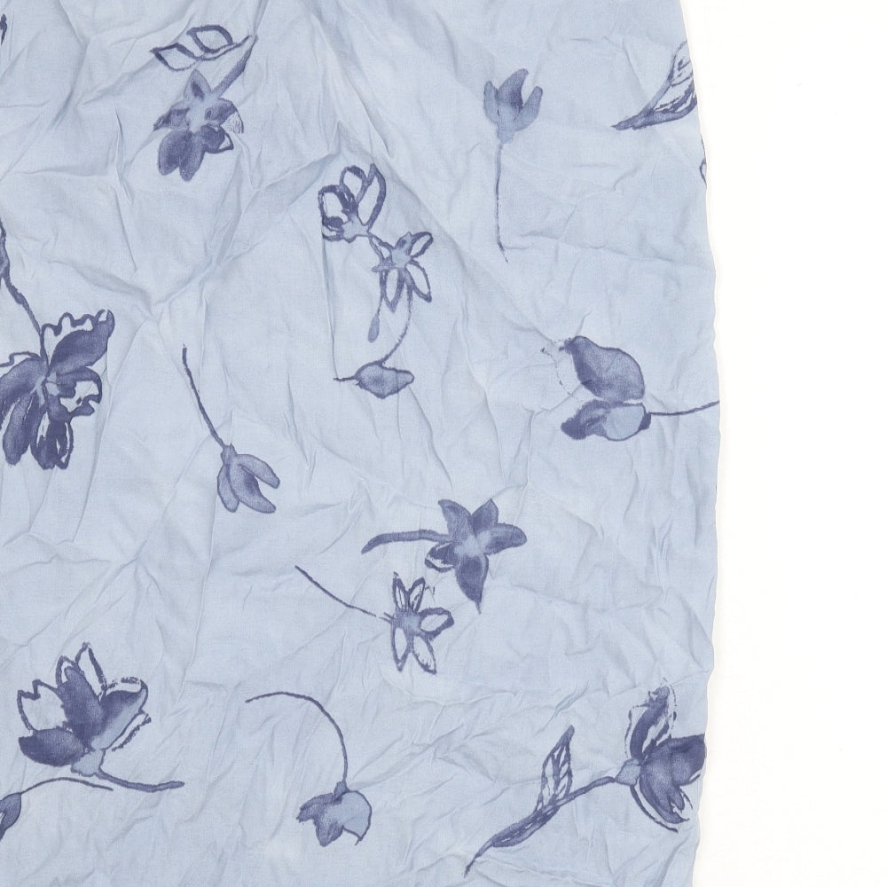 Classic Womens Blue Floral Viscose A-Line Skirt Size 18 Button