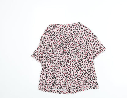 Oliver Bonas Womens Pink Animal Print Viscose Basic Button-Up Size 8 V-Neck - Leopard Print
