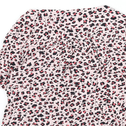 Oliver Bonas Womens Pink Animal Print Viscose Basic Button-Up Size 8 V-Neck - Leopard Print