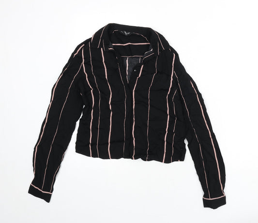 Womens UK Size 6 New Look Black Cropped Button-Up