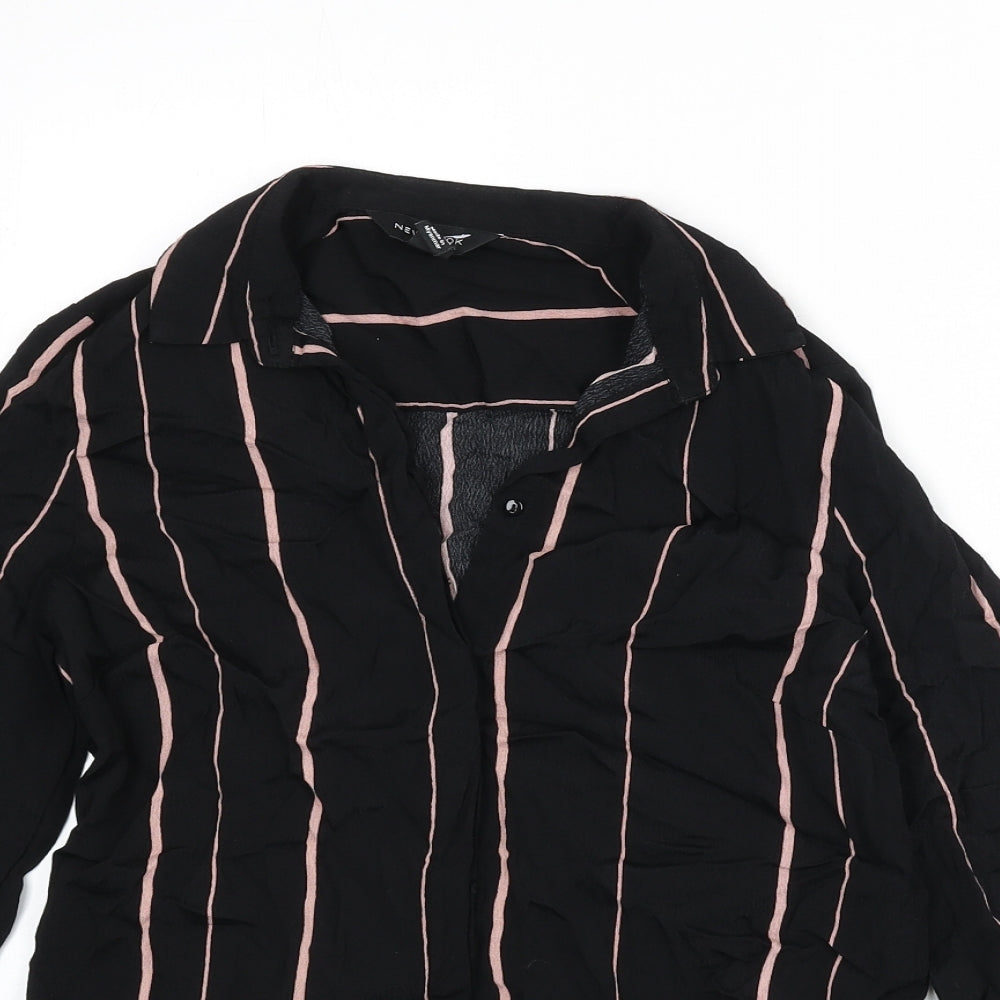 Womens UK Size 6 New Look Black Cropped Button-Up