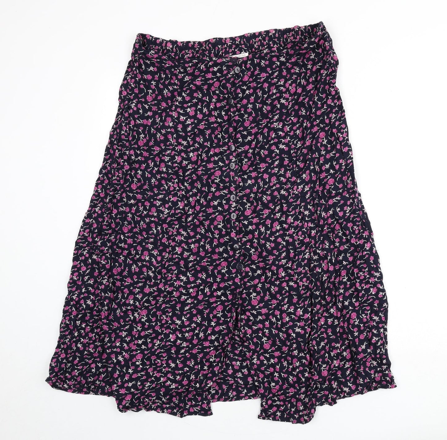 Bonmarché Womens Blue Floral Polyester Flare Skirt Size XL Button