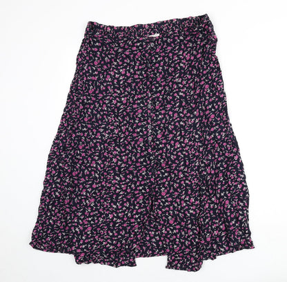 Bonmarché Womens Blue Floral Polyester Flare Skirt Size XL Button