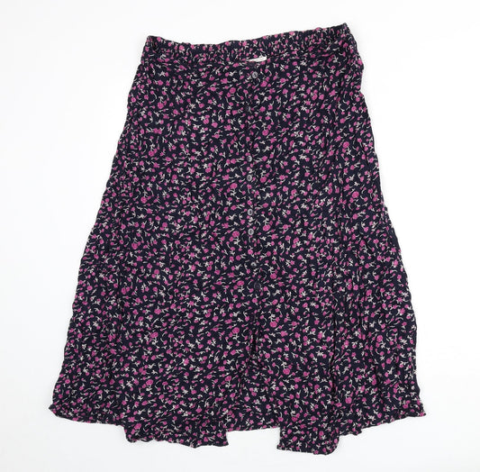 Bonmarché Womens Blue Floral Polyester Flare Skirt Size XL Button