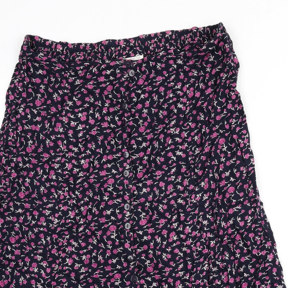 Bonmarché Womens Blue Floral Polyester Flare Skirt Size XL Button