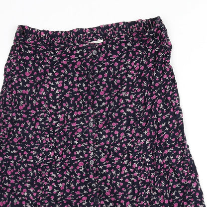 Bonmarché Womens Blue Floral Polyester Flare Skirt Size XL Button
