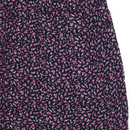 Bonmarché Womens Blue Floral Polyester Flare Skirt Size XL Button