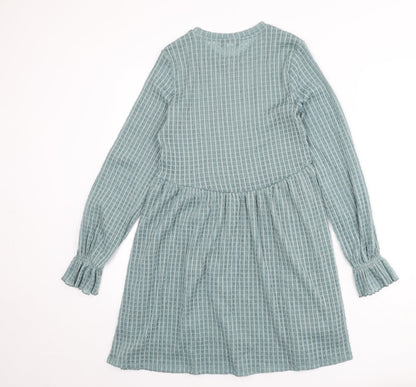 Topshop Womens Blue Geometric Polyester A-Line Size 10 Round Neck Pullover