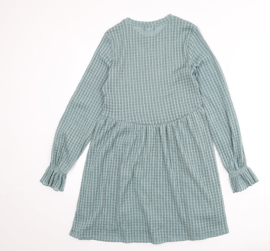 Topshop Womens Blue Geometric Polyester A-Line Size 10 Round Neck Pullover