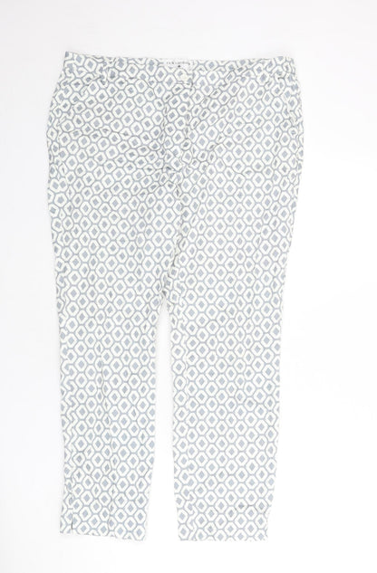 Rick Cardona Womens Blue Geometric Cotton Trousers Size 20 L27 in Regular Zip