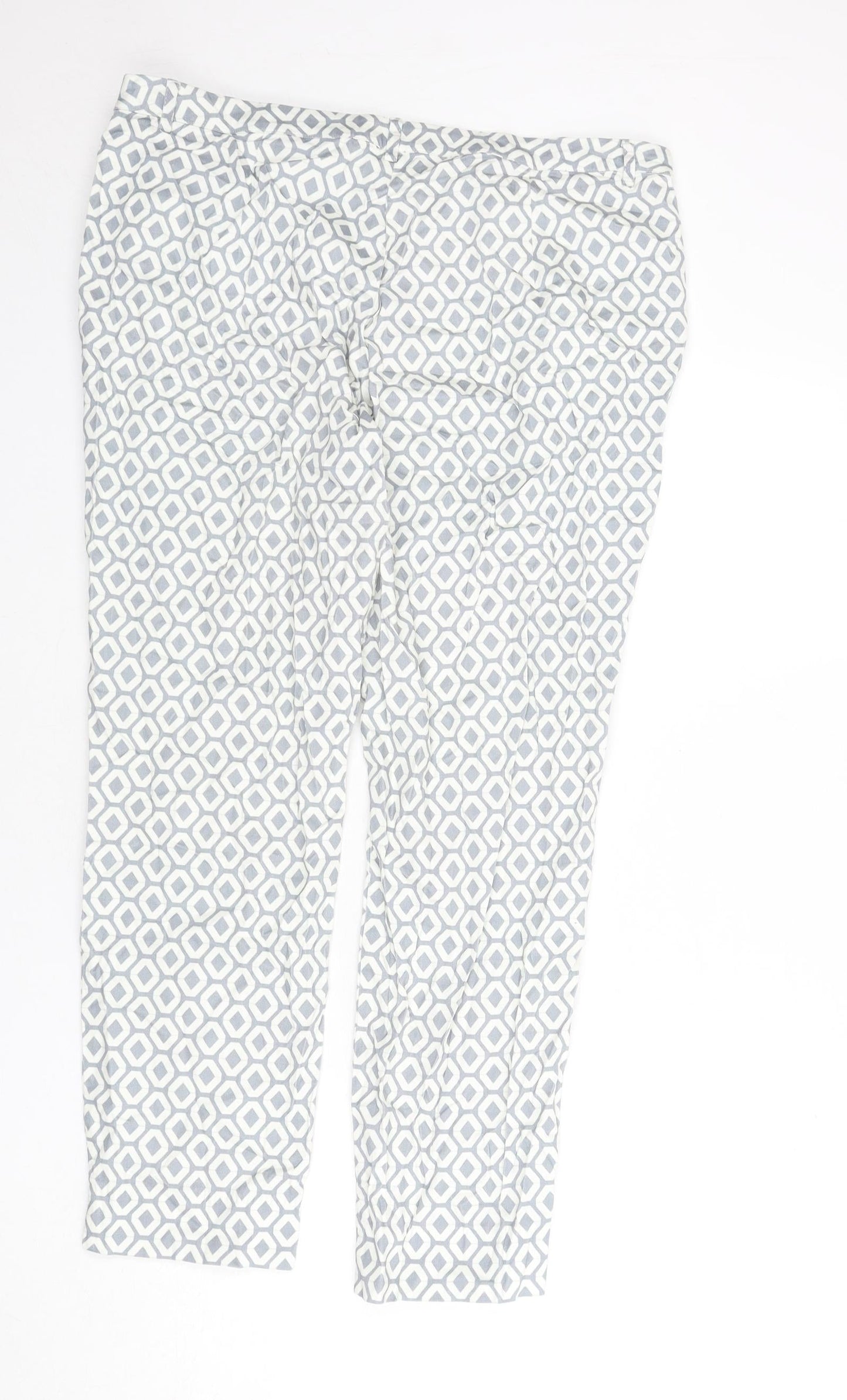 Rick Cardona Womens Blue Geometric Cotton Trousers Size 20 L27 in Regular Zip