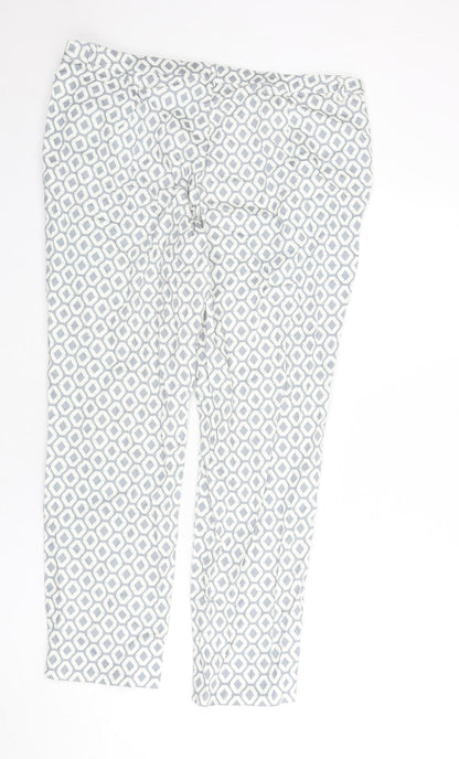 Rick Cardona Womens Blue Geometric Cotton Trousers Size 20 L27 in Regular Zip