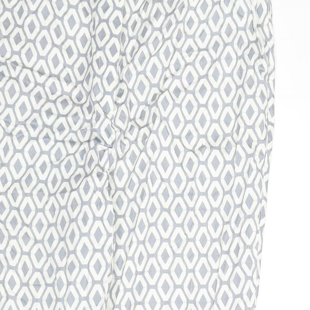 Rick Cardona Womens Blue Geometric Cotton Trousers Size 20 L27 in Regular Zip