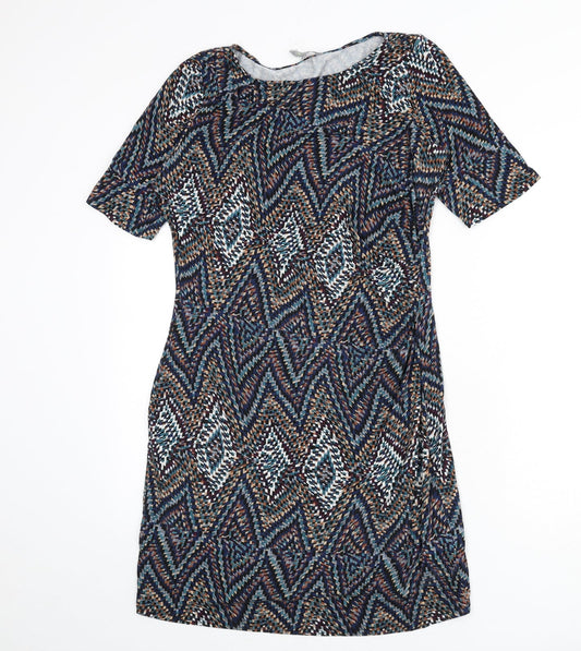 NEXT Womens Multicoloured Geometric Viscose Bodycon Size 12 Boat Neck Pullover