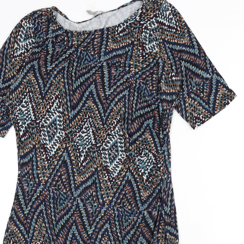 NEXT Womens Multicoloured Geometric Viscose Bodycon Size 12 Boat Neck Pullover