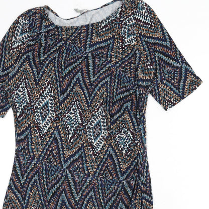 NEXT Womens Multicoloured Geometric Viscose Bodycon Size 12 Boat Neck Pullover