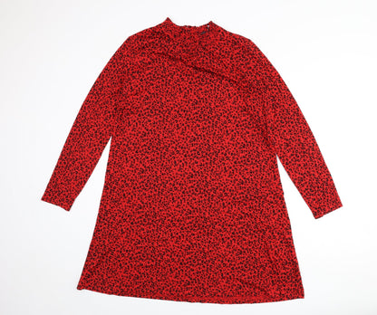 Marks and Spencer Womens Red Animal Print Viscose A-Line Size 10 Round Neck Button - Leopard Print
