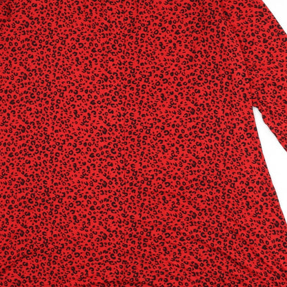Marks and Spencer Womens Red Animal Print Viscose A-Line Size 10 Round Neck Button - Leopard Print