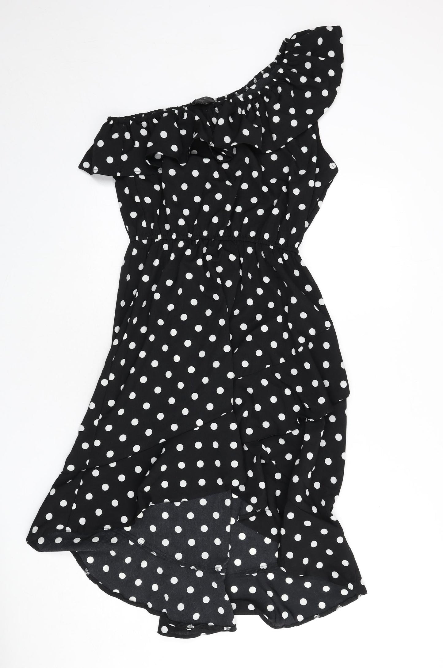 AX Paris Womens Black Polka Dot Polyester A-Line Size 12 One Shoulder Pullover