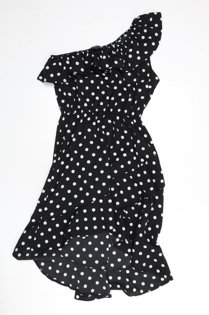 AX Paris Womens Black Polka Dot Polyester A-Line Size 12 One Shoulder Pullover