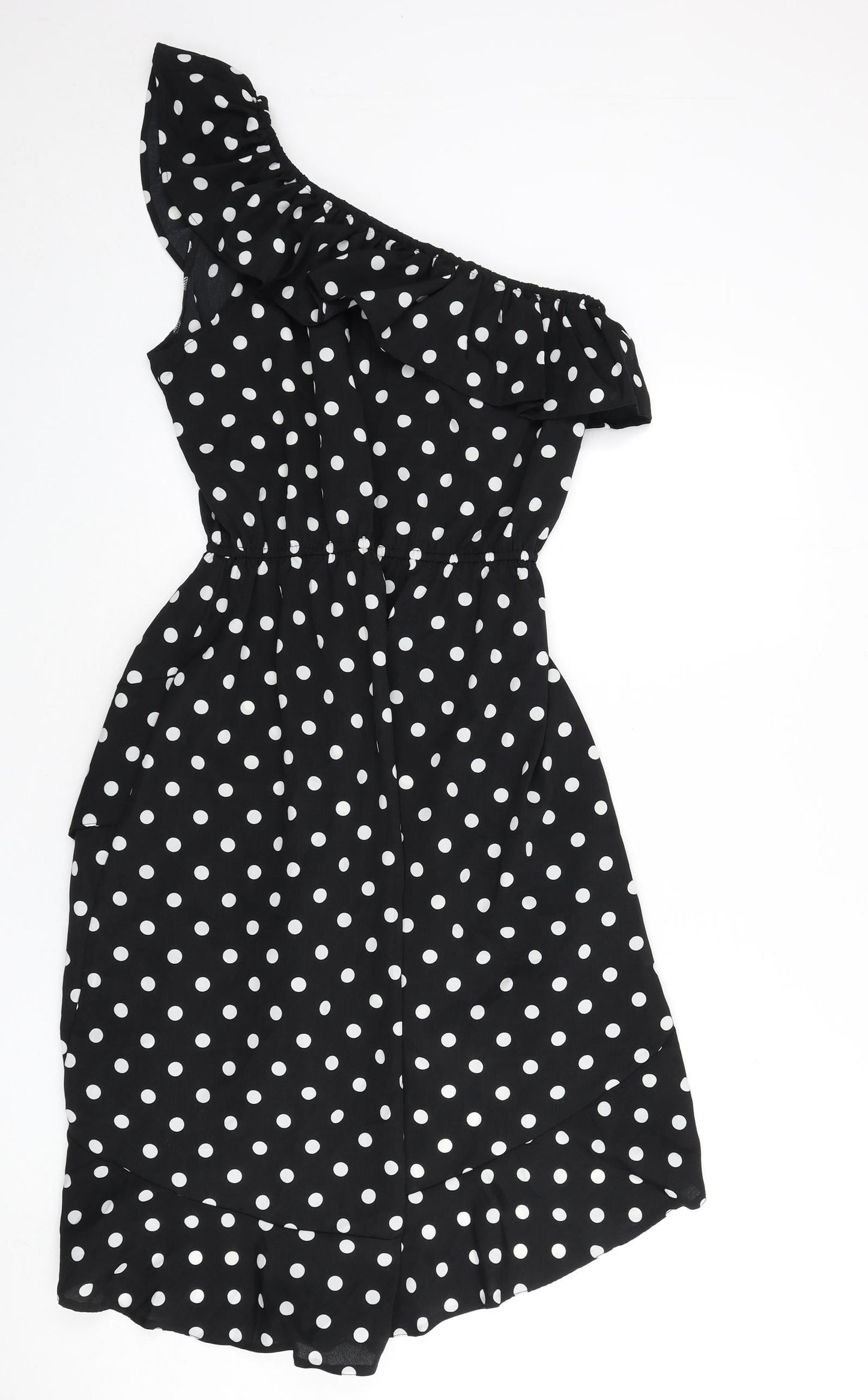 AX Paris Womens Black Polka Dot Polyester A-Line Size 12 One Shoulder Pullover