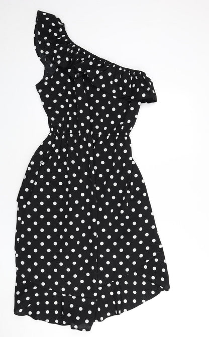 AX Paris Womens Black Polka Dot Polyester A-Line Size 12 One Shoulder Pullover