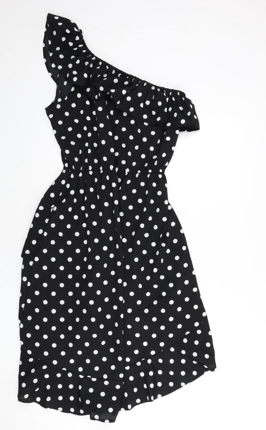 AX Paris Womens Black Polka Dot Polyester A-Line Size 12 One Shoulder Pullover