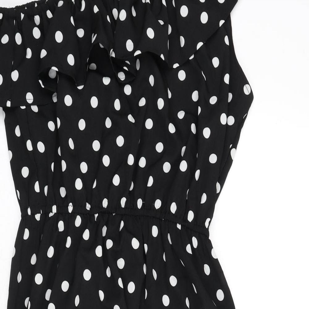 AX Paris Womens Black Polka Dot Polyester A-Line Size 12 One Shoulder Pullover