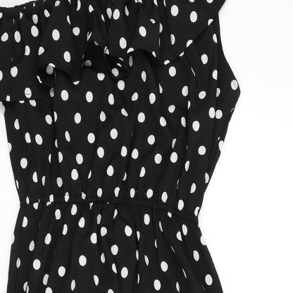 AX Paris Womens Black Polka Dot Polyester A-Line Size 12 One Shoulder Pullover