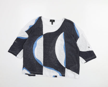 Marble Womens Blue Round Neck Geometric Viscose Pullover Jumper Size XS