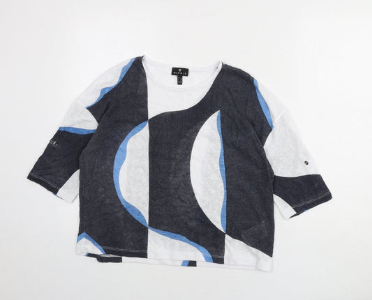 Marble Womens Blue Round Neck Geometric Viscose Pullover Jumper Size XS