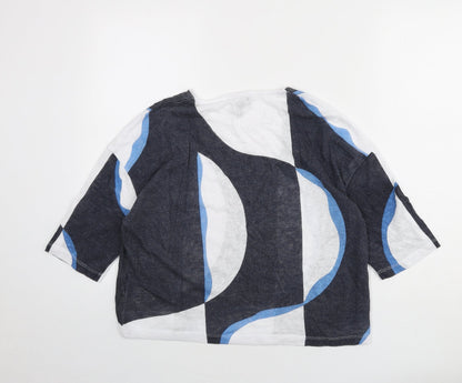 Marble Womens Blue Round Neck Geometric Viscose Pullover Jumper Size XS