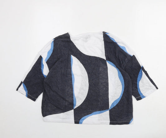 Marble Womens Blue Round Neck Geometric Viscose Pullover Jumper Size XS