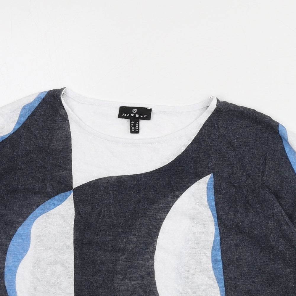Marble Womens Blue Round Neck Geometric Viscose Pullover Jumper Size XS