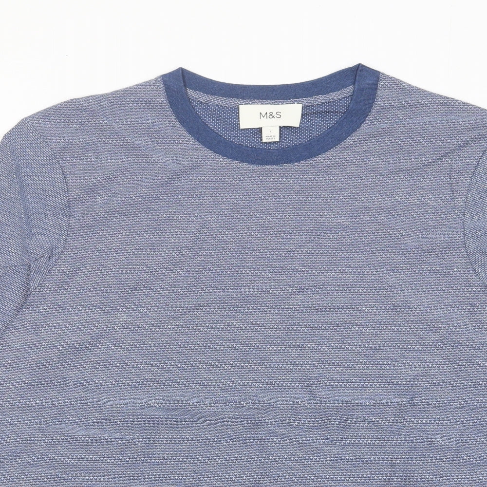 Marks and Spencer Mens Blue Cotton T-Shirt Size L Crew Neck