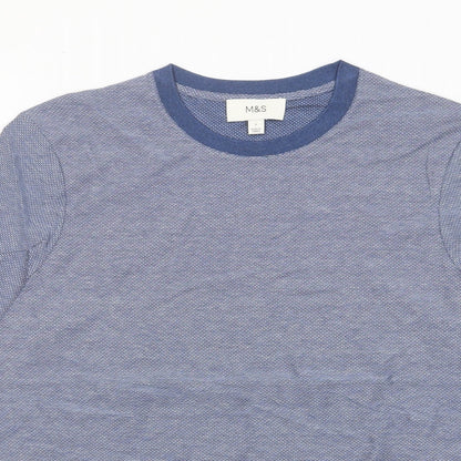 Marks and Spencer Mens Blue Cotton T-Shirt Size L Crew Neck